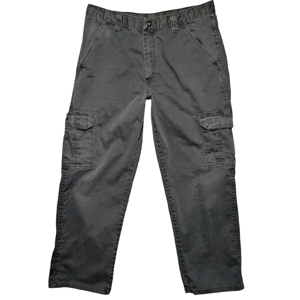 Y2K Baggy Wrangler Originals Gray Cargo Pants Mens 34x30 Utility Workwear Cotton